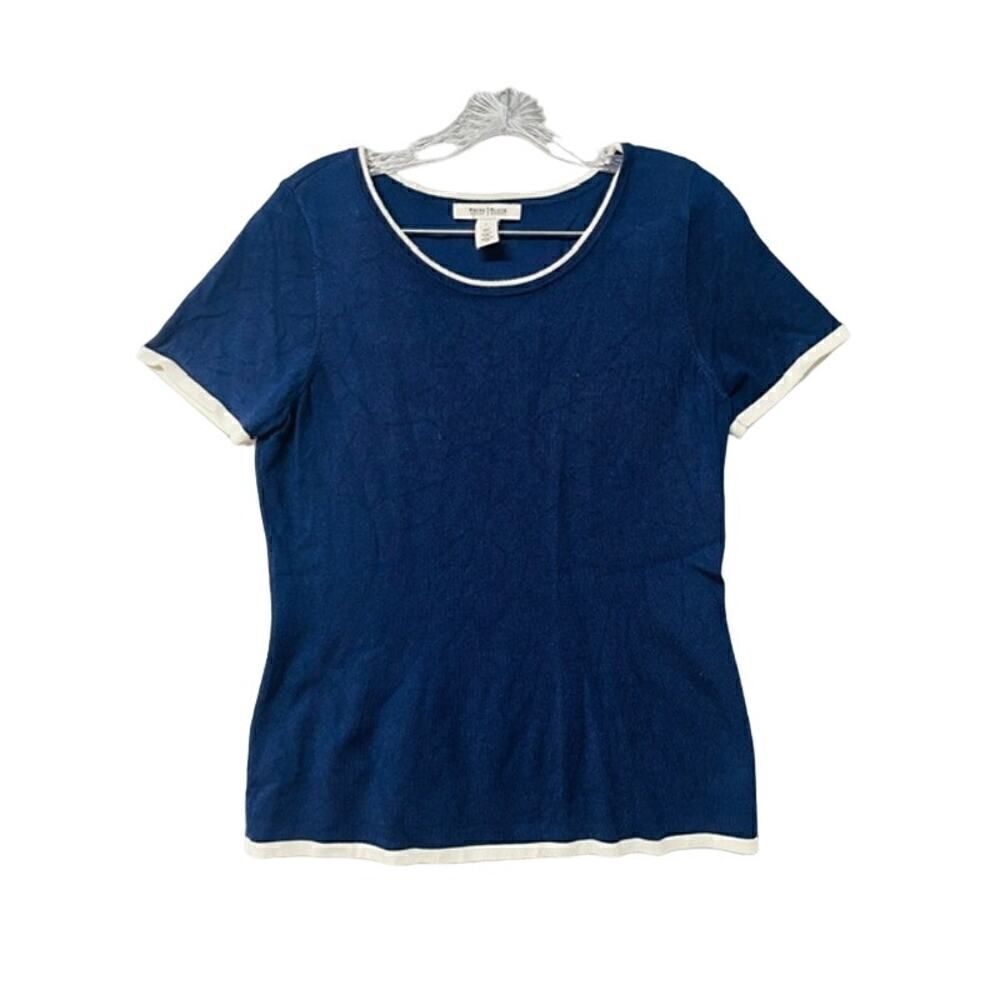 White House Black Market WHBM Pullover Short Sleeve Sweater Blue White L